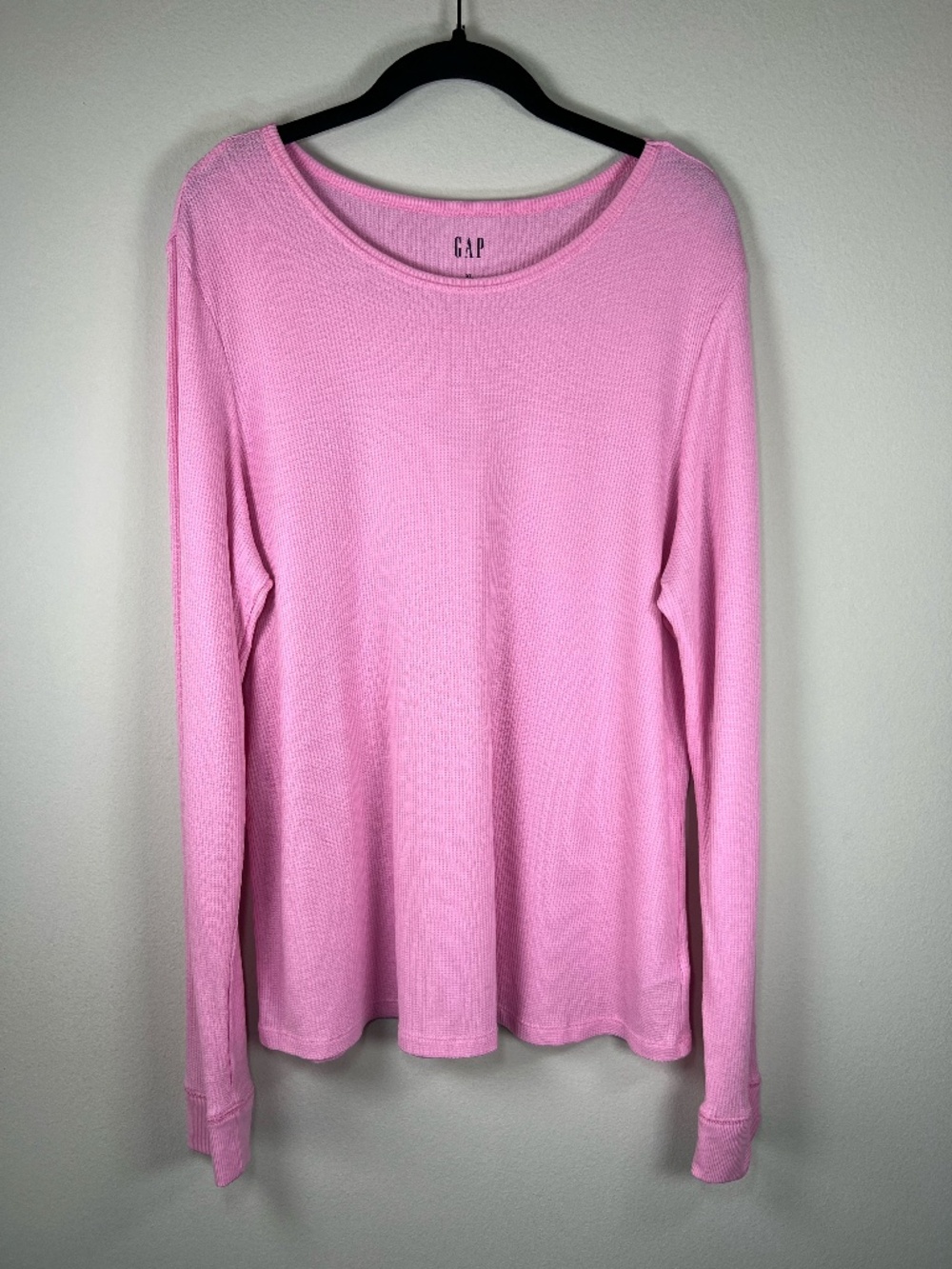 Gap Waffle Knit Thermal Long Sleeve Shirt Pink Stretch Cozychic Y2K Lounge Sz XL